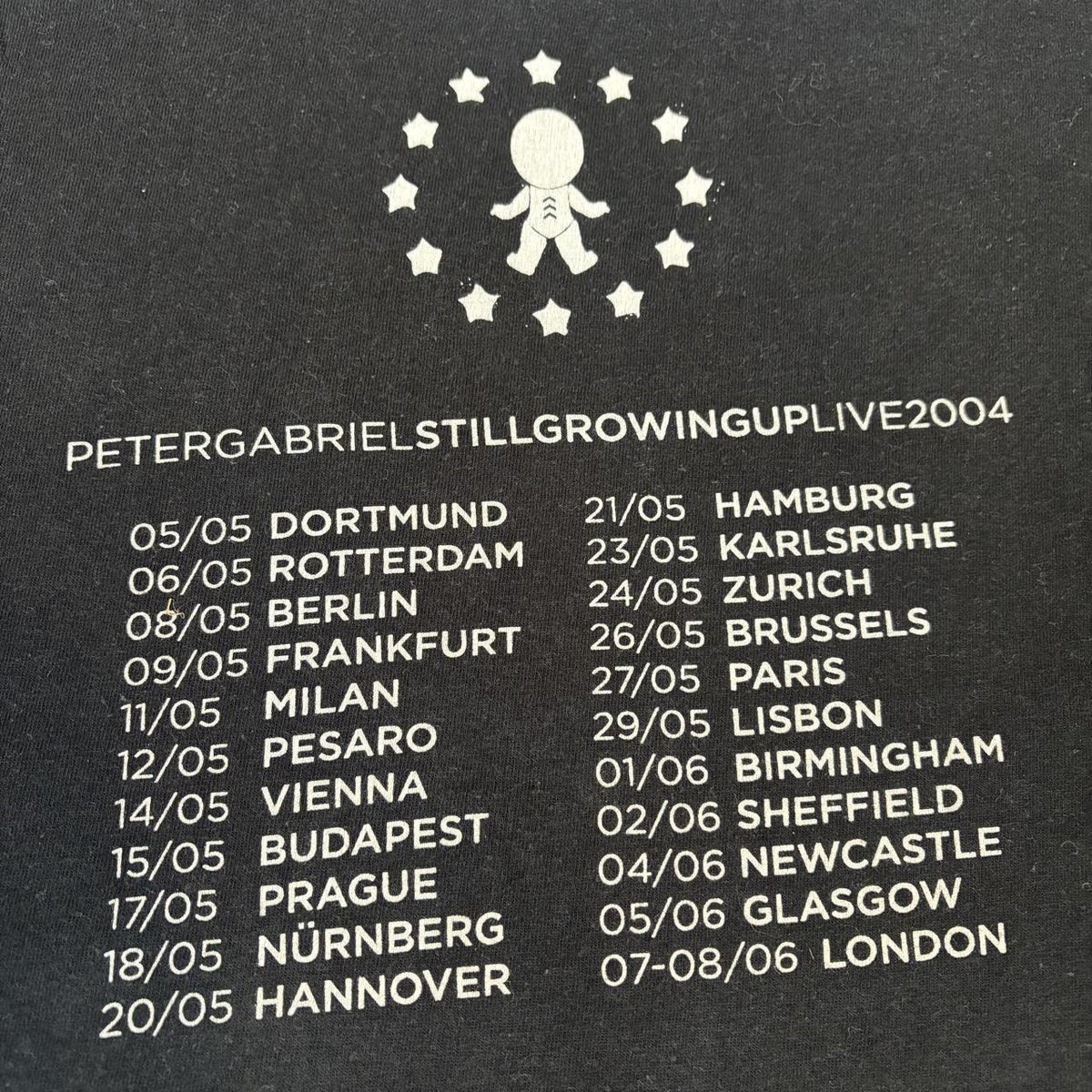 Vintage Y2K Peter Gabriel still grown up European tour music band t-shirt
