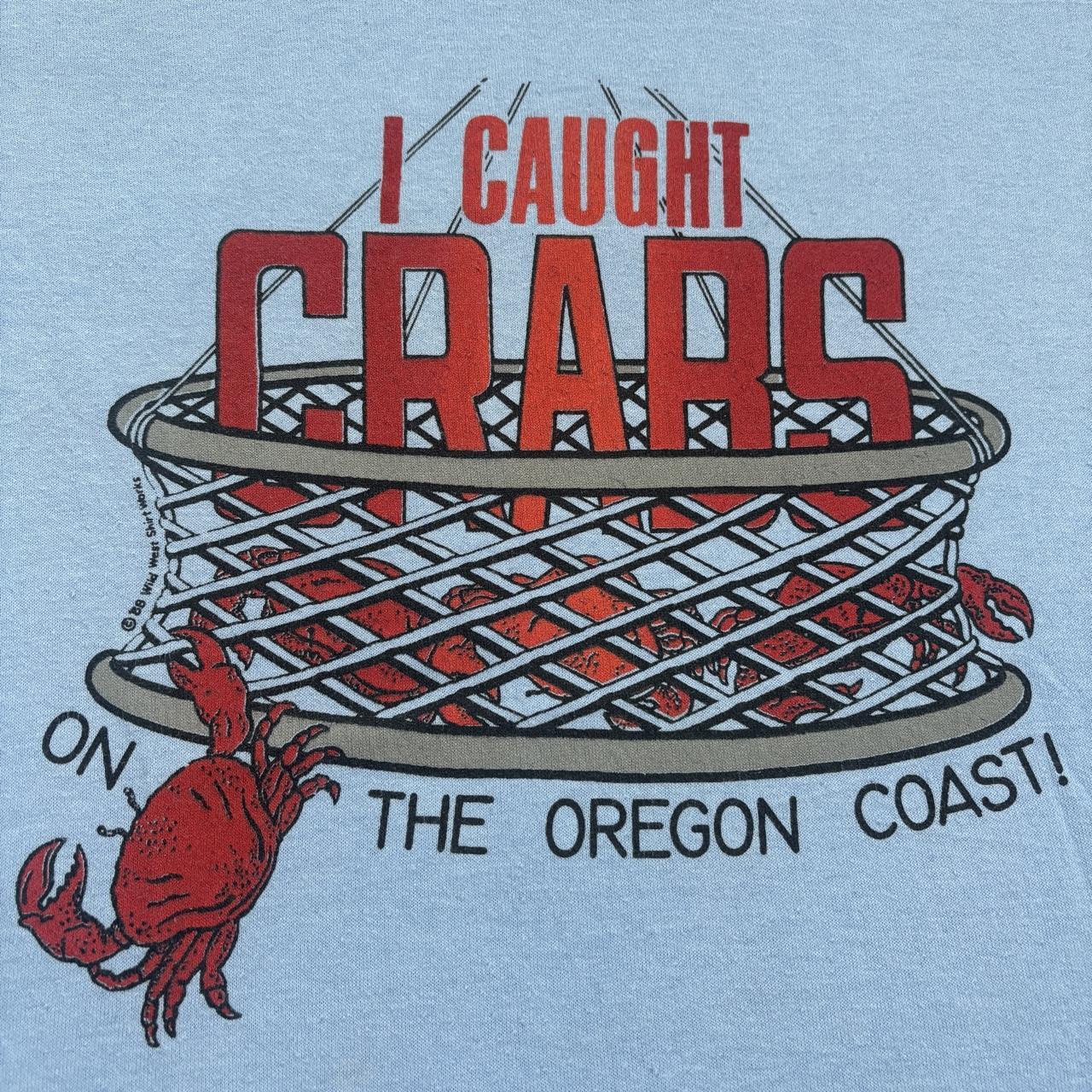 Vintage 80s USA I caught caught crabs on the Oregon coast souvenir t-shirt