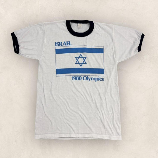 Vintage 80s Moscow Olympics team Israel summer games athletics ringer t-shirt