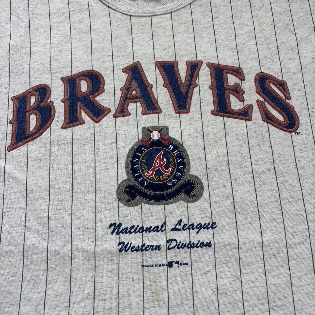 Vintage 90s USA Atlanta Braves MLB Major League Baseball striped t-shirt