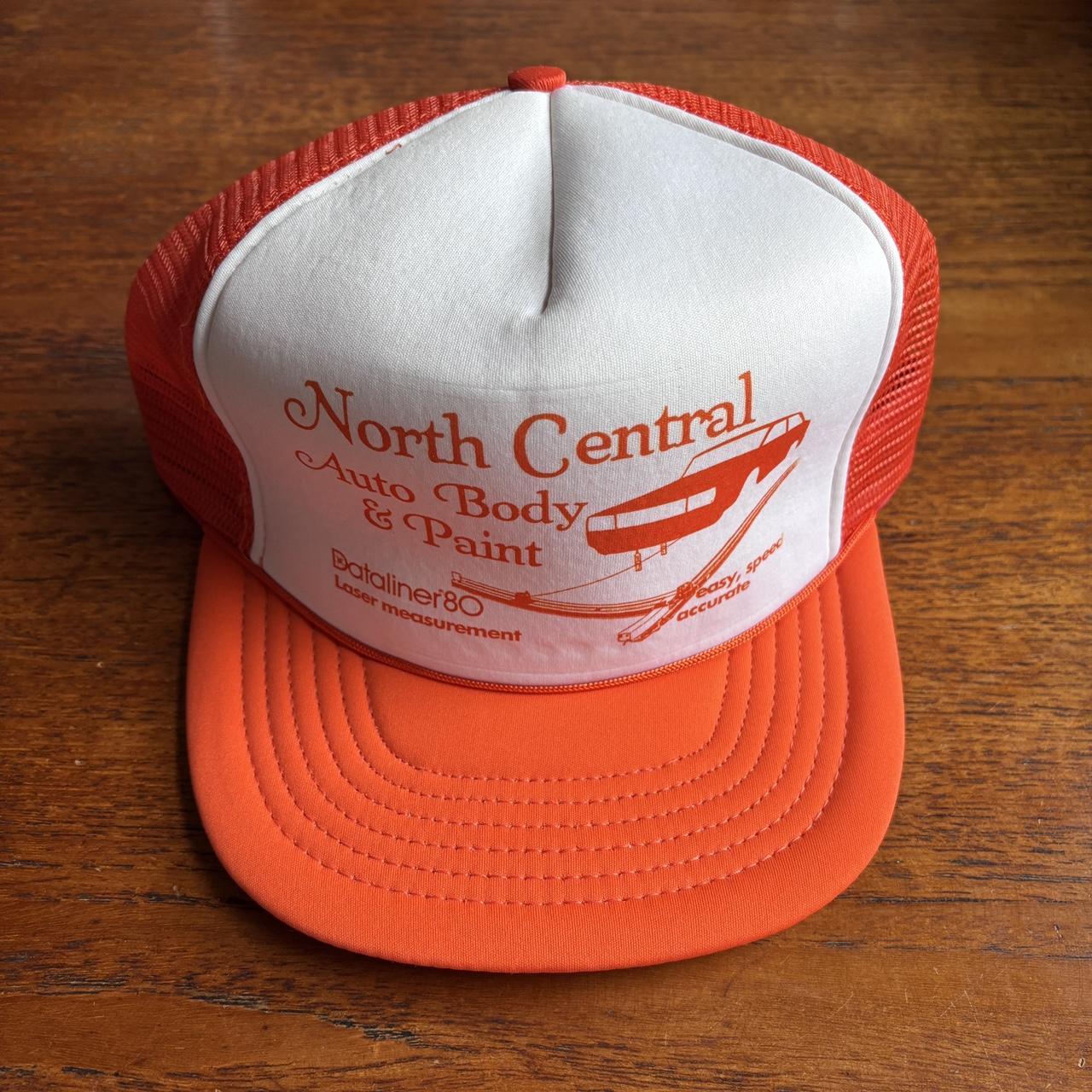 Vintage 90s USA north central auto body & paint laser measurement graphic trucker cap