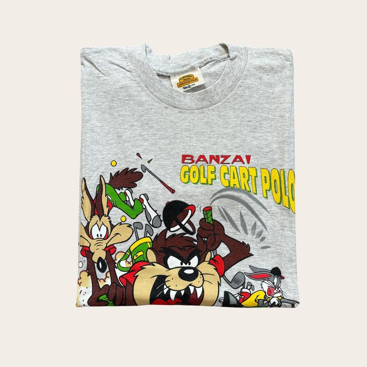Vintage 90s USA Looney Tunes Warner Bros golf cart polo cartoon t-shirt