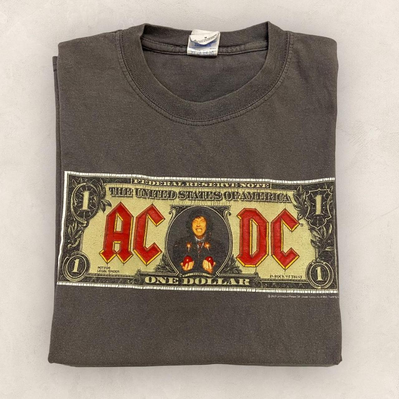 Vintage Y2K 2000s AC/DC one dollar bill money talks rock music graphic band t-shirt