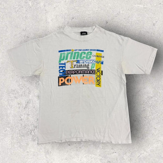 Vintage 90s USA Prince tennis racquets squash badminton graphic t-shirt
