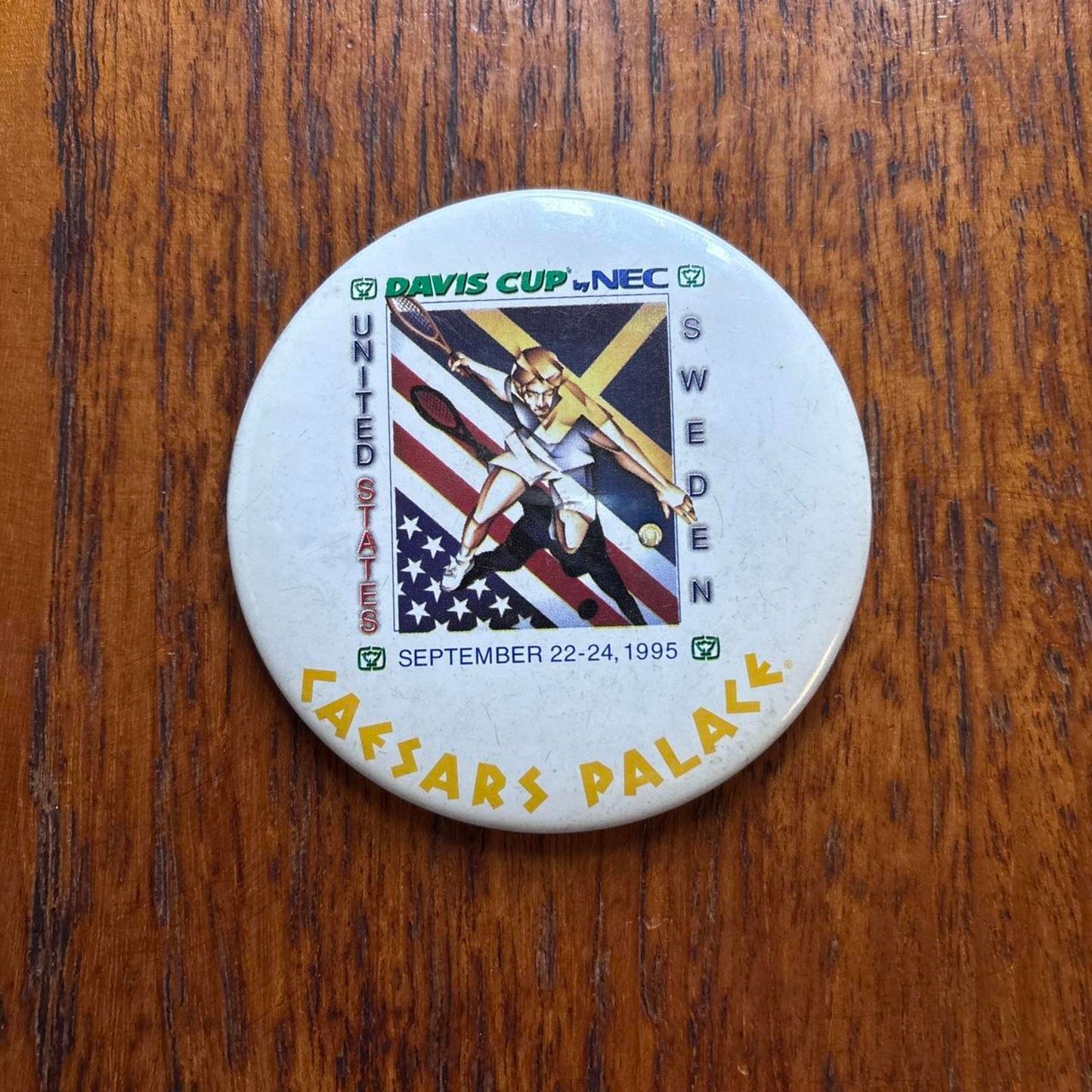 Vintage 90s USA Davis Cup tennis tournament Caesars Palace Las Vegas pin badge