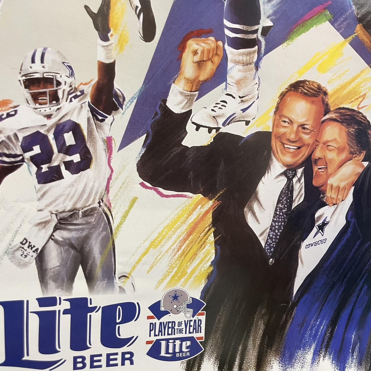 Vintage 90s USA Dallas Cowboys rings of champions NFL American Football Miller Lite beer original promotional sports poster