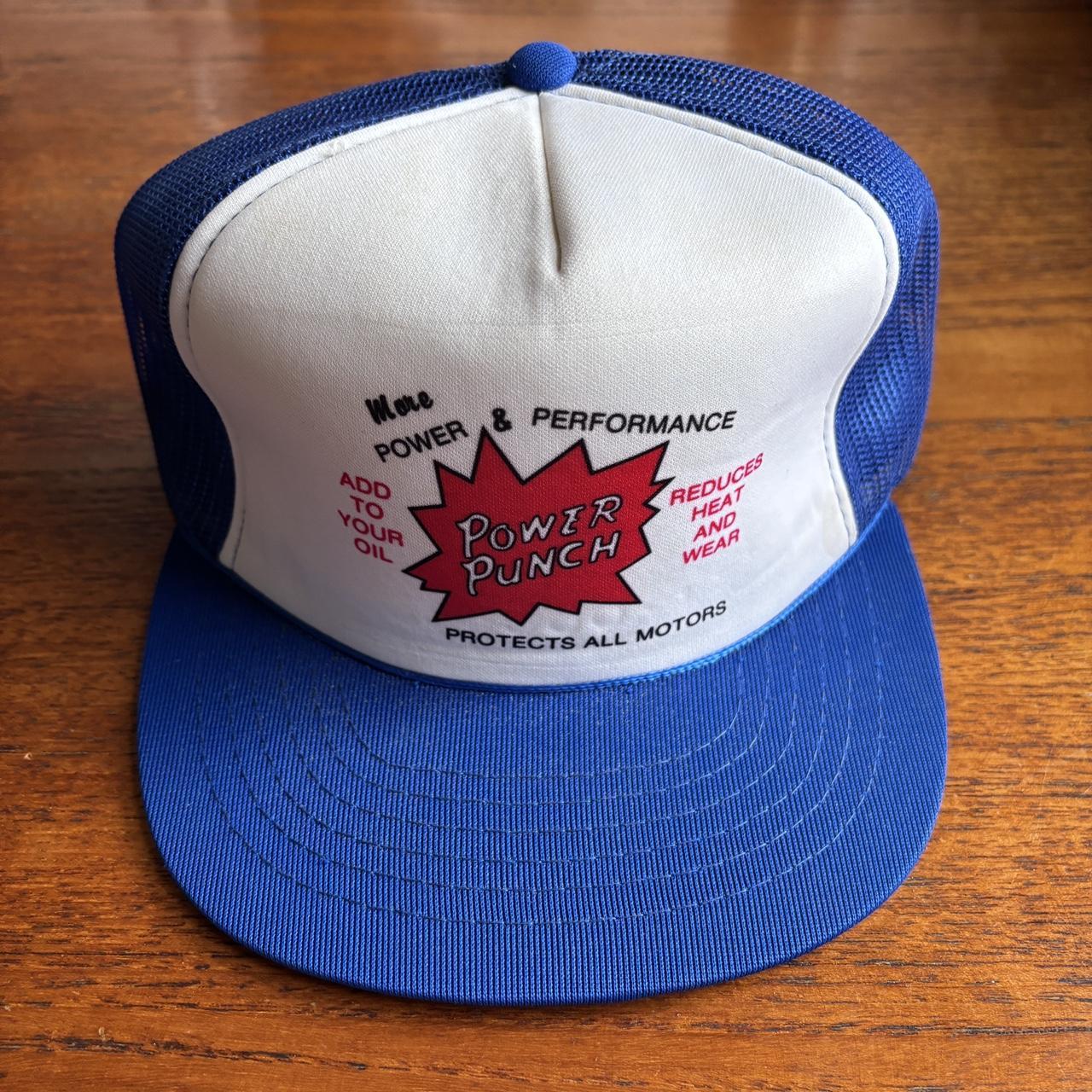 Vintage 90s USA power punch oil automobile motors graphic trucker cap