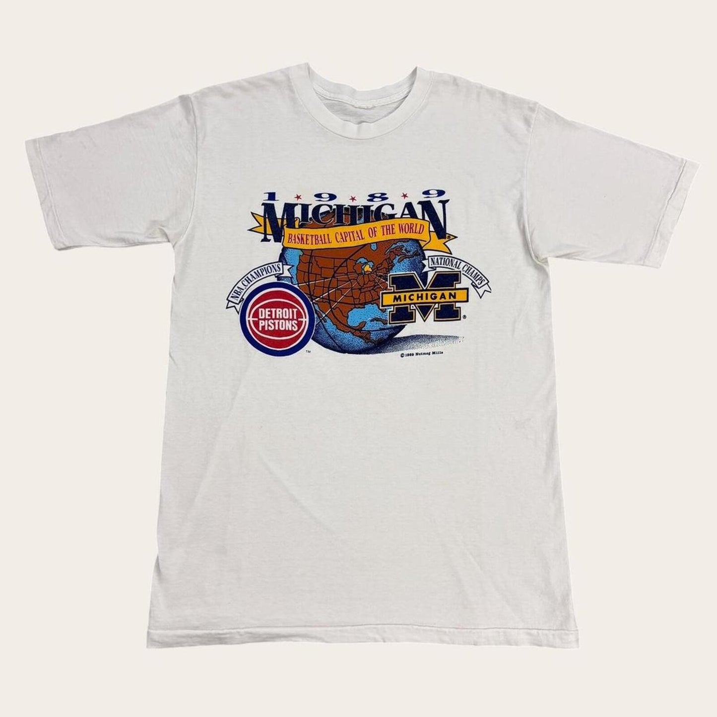 Vintage 80s USA Detroit Pistons NBA Michigan state basketball champions t-shirt