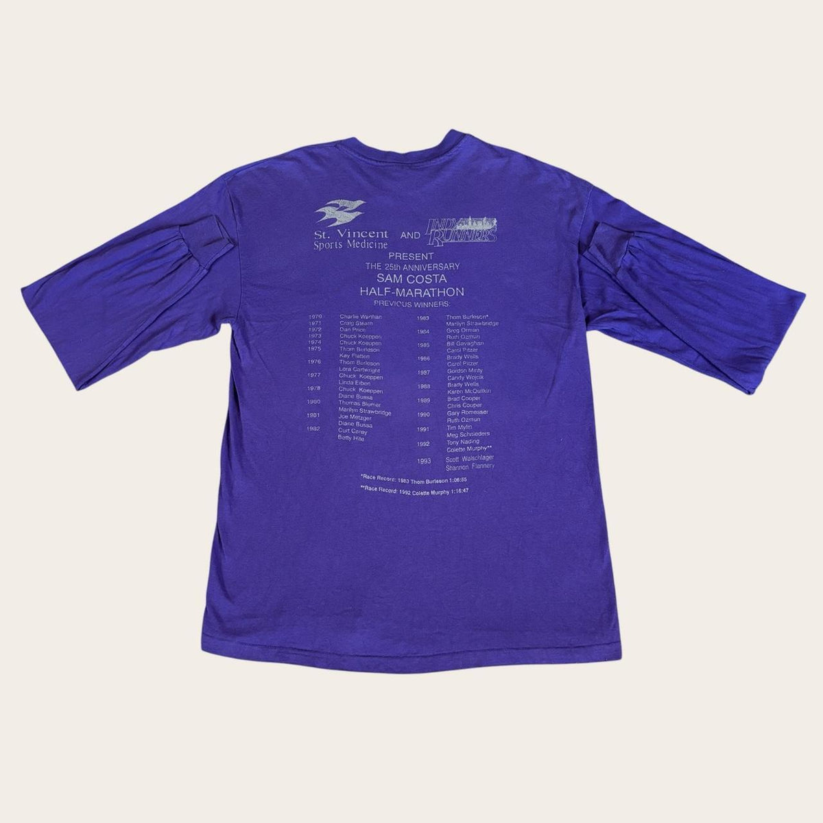 Vintage 90s USA Sam Costa half marathon Indiana road race running t-shirt