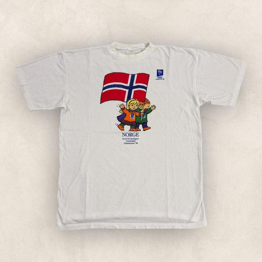 Vintage 90s Lillehammer Winter Olympics Norway snow sports graphic t-shirt