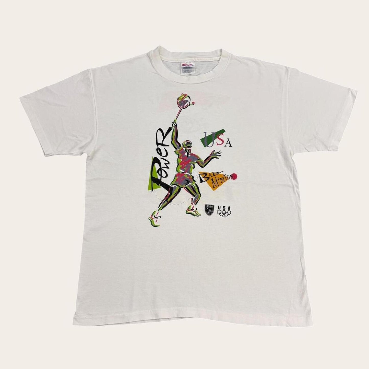 Vintage 90s USA Olympic badminton team racquet sport graphic t-shirt