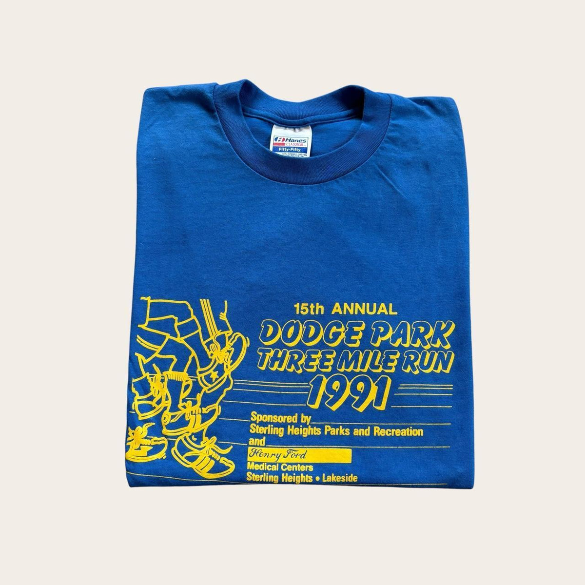 Vintage 90s USA Dodge Park 3 mile run Michigan Road race running t-shirt