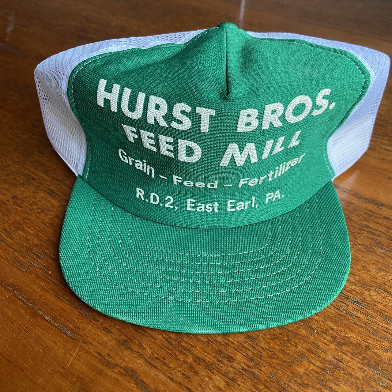 Vintage 90s USA Hurst Bros feed mill farming agriculture Pennsylvania graphic trucker cap