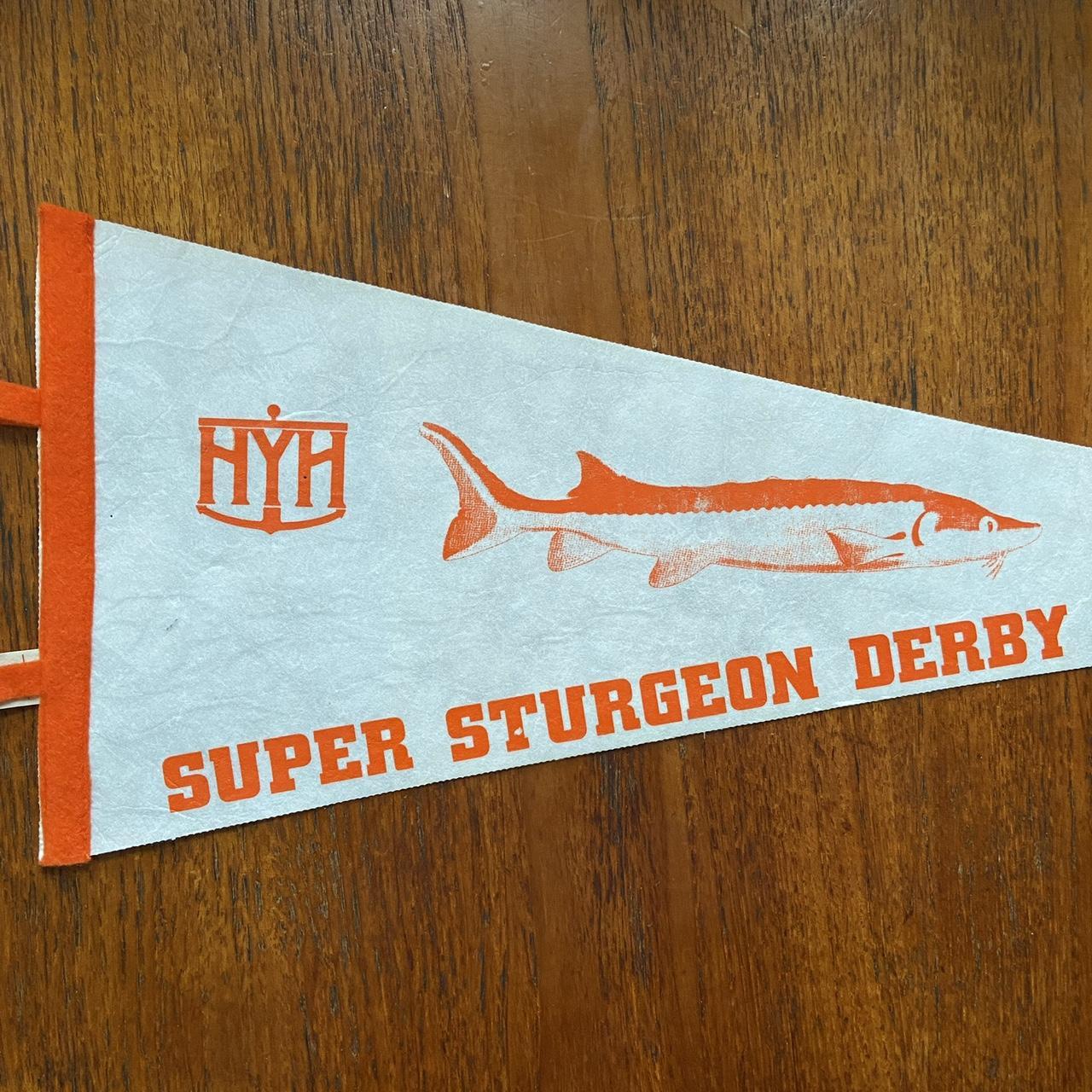 Vintage 70s USA Super Sturgeon Derby Fishing Super Bowl Weekend NFL felt pennant