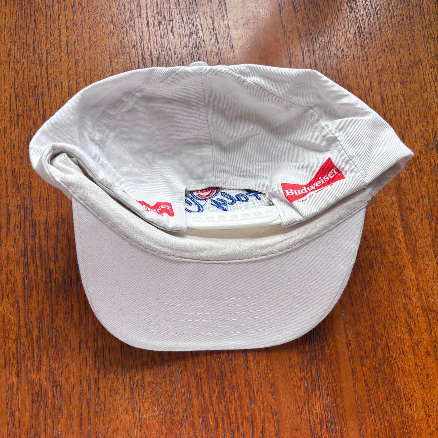Vintage 90s USA Chicago Cubs MLB Budweiser Holy Cow slogan graphic baseball cap