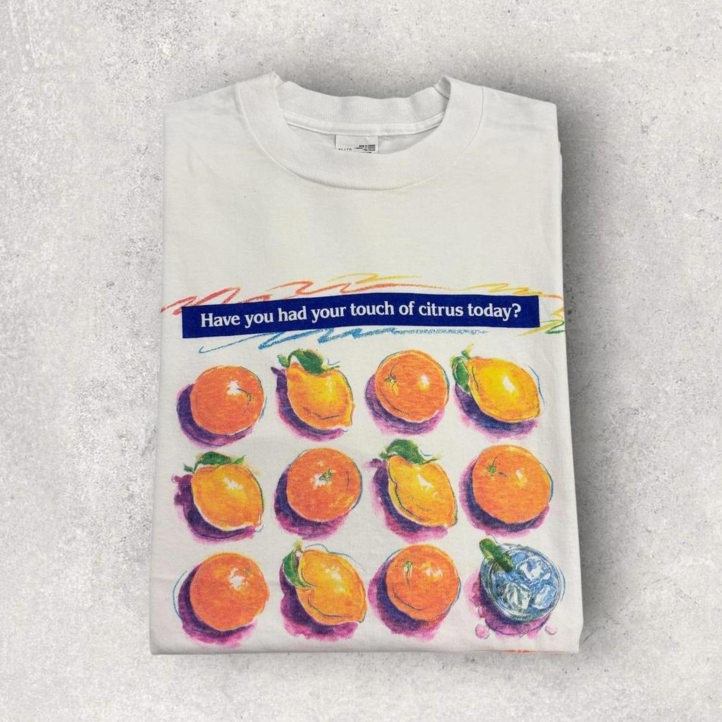 Vintage 90s Seagram’s gin alcohol citrus fruit promotional graphic t-shirt