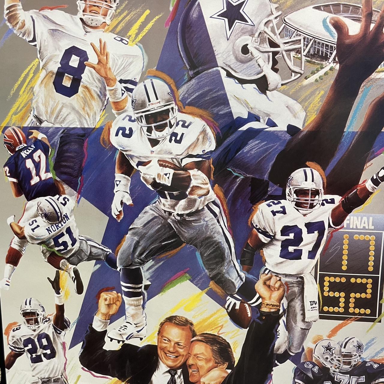 Vintage 90s USA Dallas Cowboys rings of champions NFL American Football Miller Lite beer original promotional sports poster