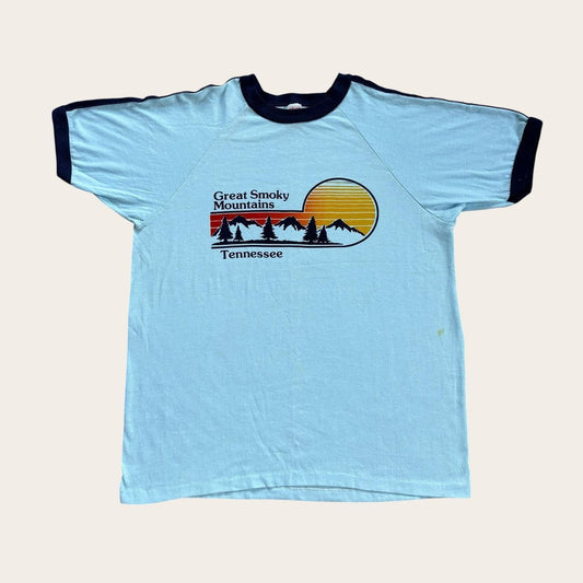 Vintage 80s USA Great Smoky Mountains Tennessee souvenir ringer t-shirt