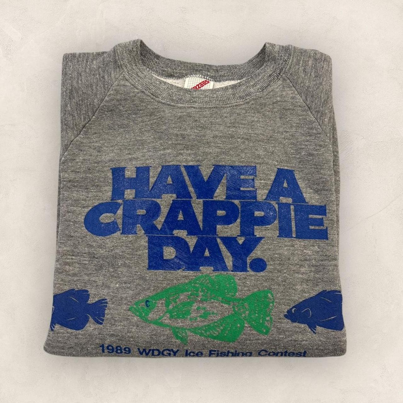 Vintage 80s USA have a crappie day ice fishing contest graphic sweatshirt