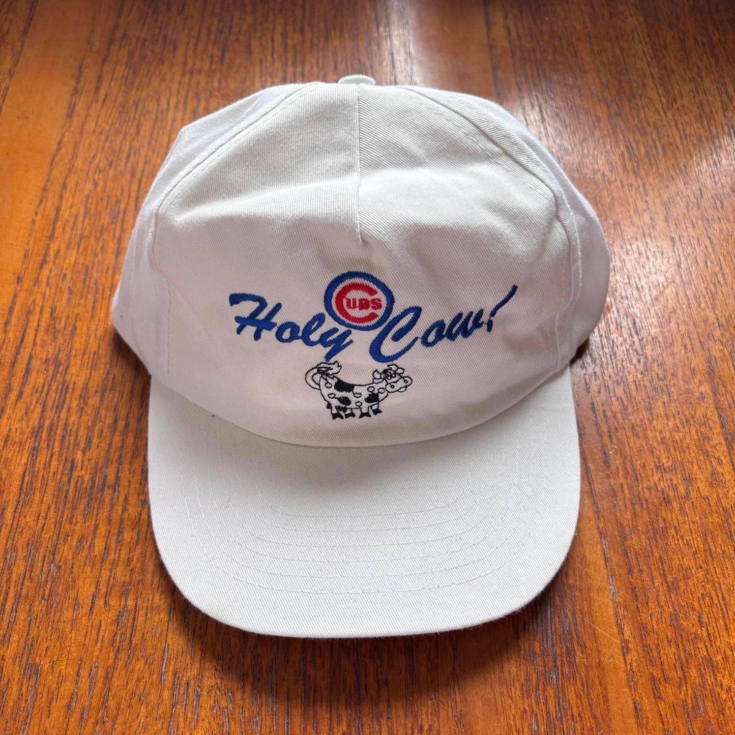 Vintage 90s USA Chicago Cubs MLB Budweiser Holy Cow slogan graphic baseball cap