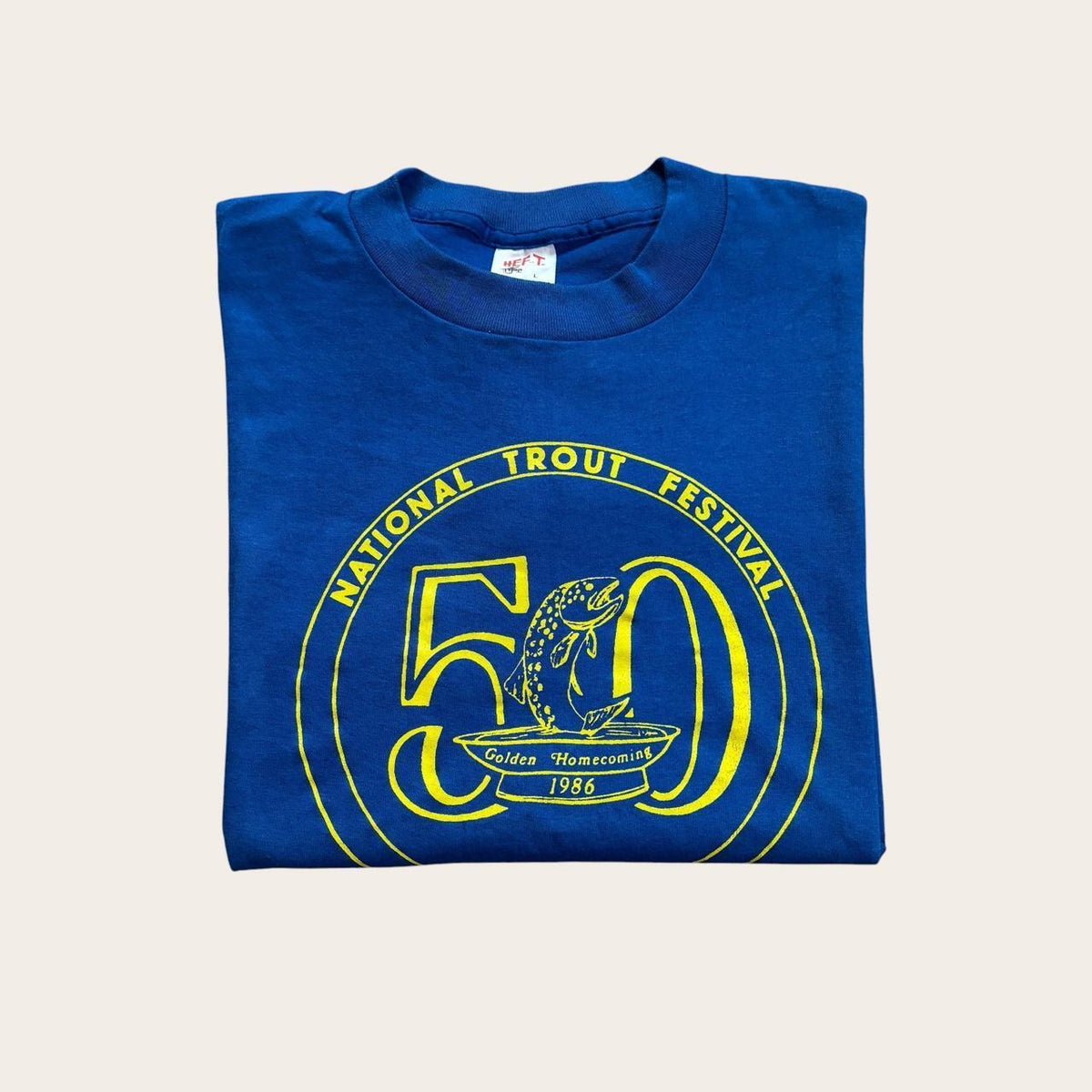 Vintage 80s USA National trout fishing festival 10K run Michigan race t-shirt
