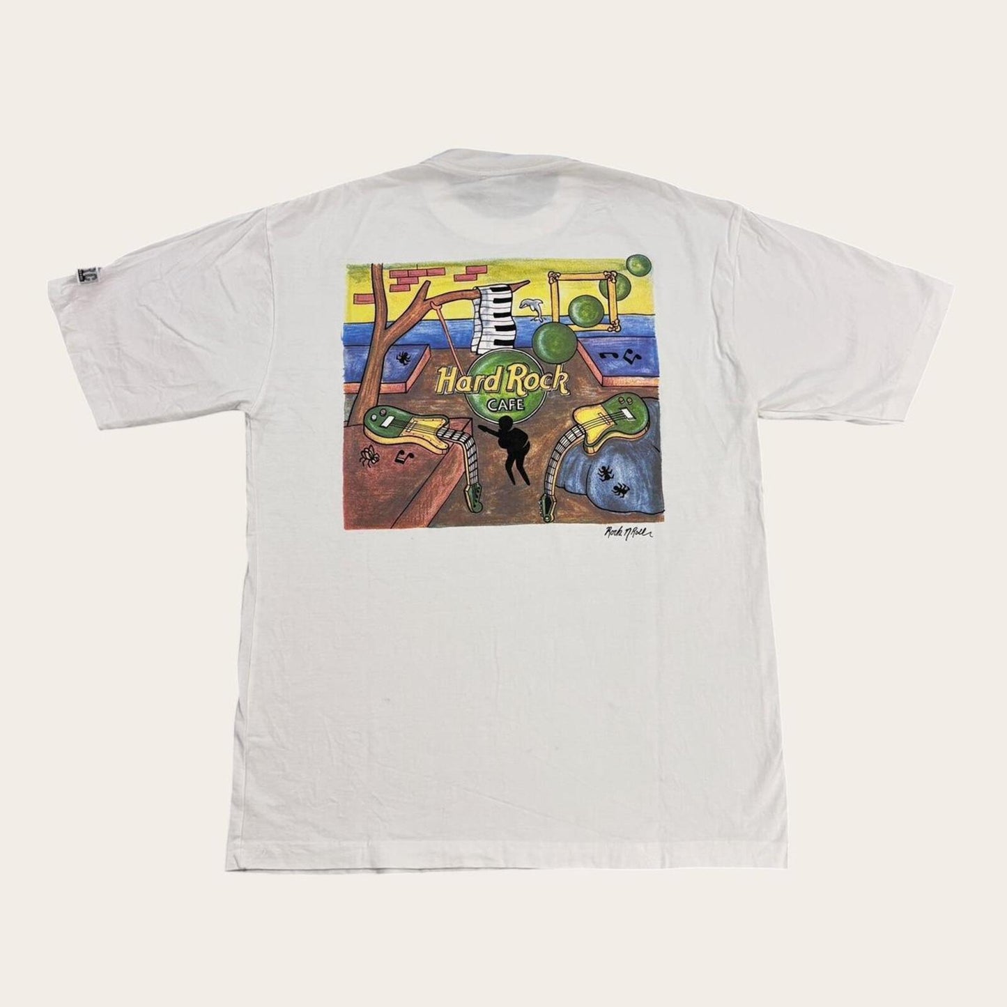 Vintage 90s USA Hard Rock Care Madrid Spain Dali artwork souvenir t-shirt
