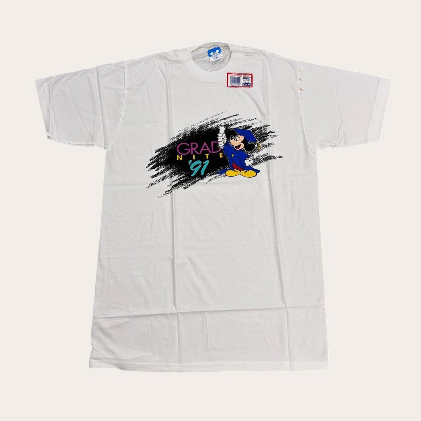 Vintage 90s USA Disney graduation night university varsity Mickey Mouse t-shirt
