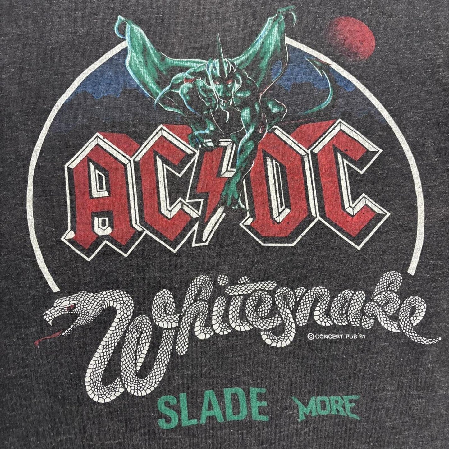 Vintage 80s Monsters of Rock music festival ACDC Whitesnake band t-shirt
