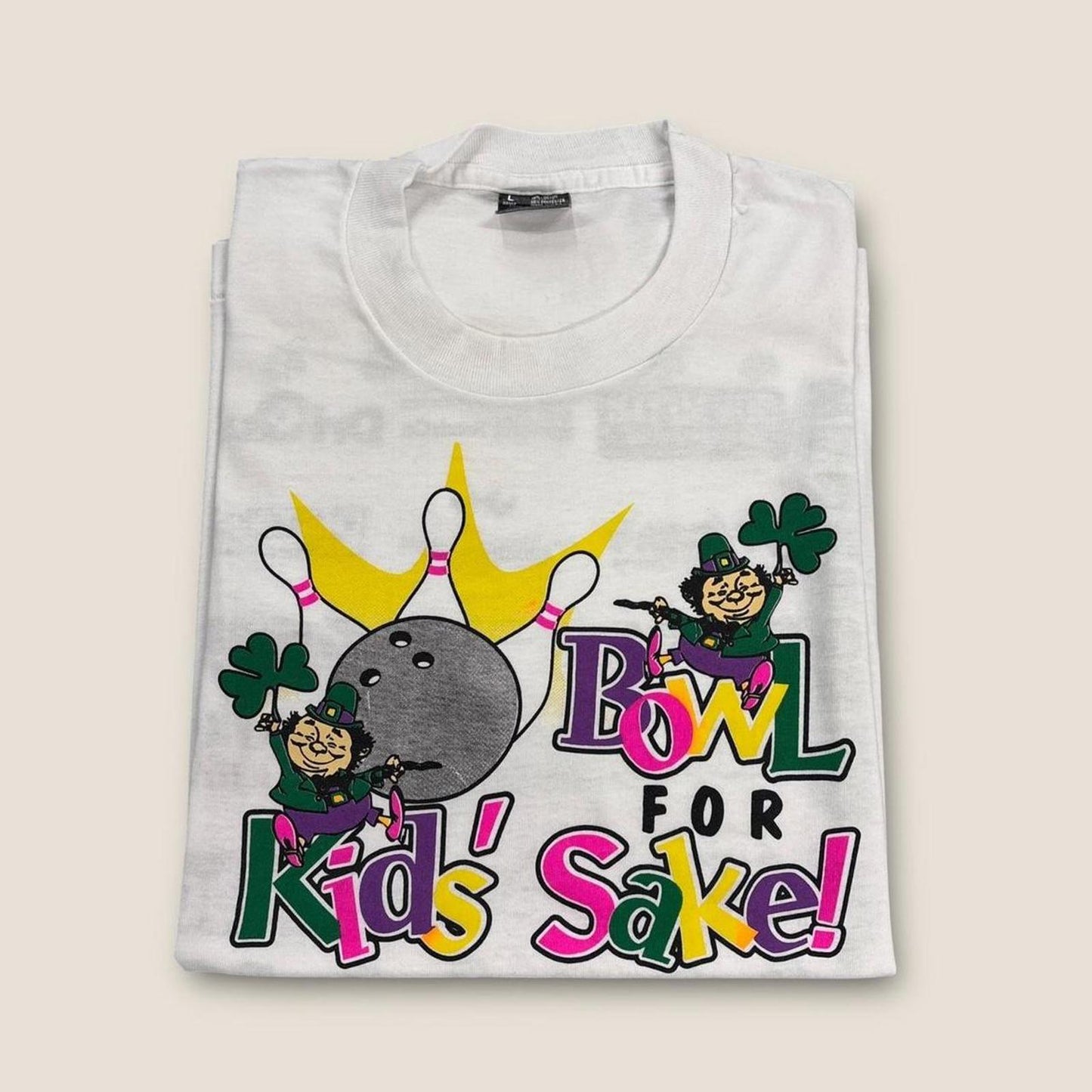 Vintage 90s USA bowling for kids sake  charity fundraiser leprechaun t-shirt