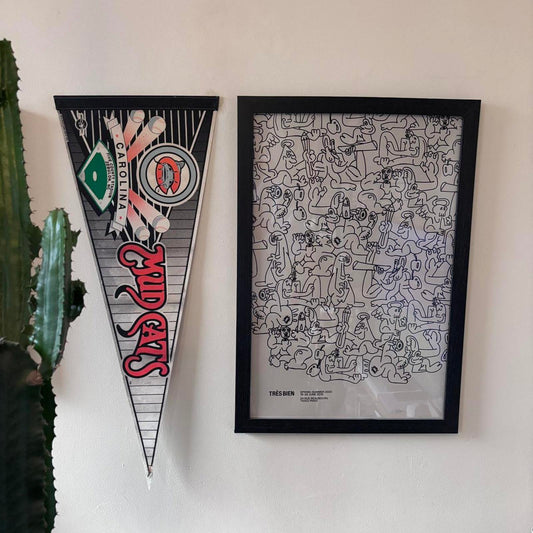 Vintage 90s USA Carolina mud cats minor league baseball felt pennant