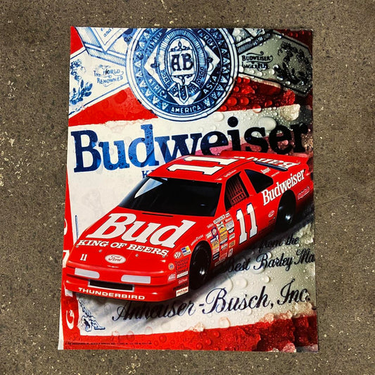 Vintage 90s USA Budweiser beer Ford NASCAR motorsport promotional poster