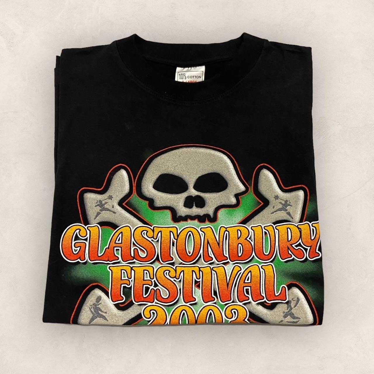 Vintage 2000s Y2K Glastonbury Festival music promotional graphic t-shirt