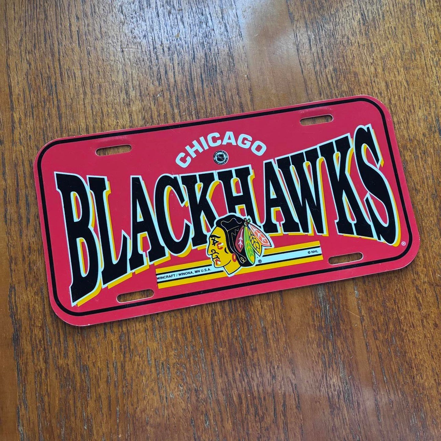 Vintage 90s USA Chicago Blackhawks NHL ice hockey American license plate