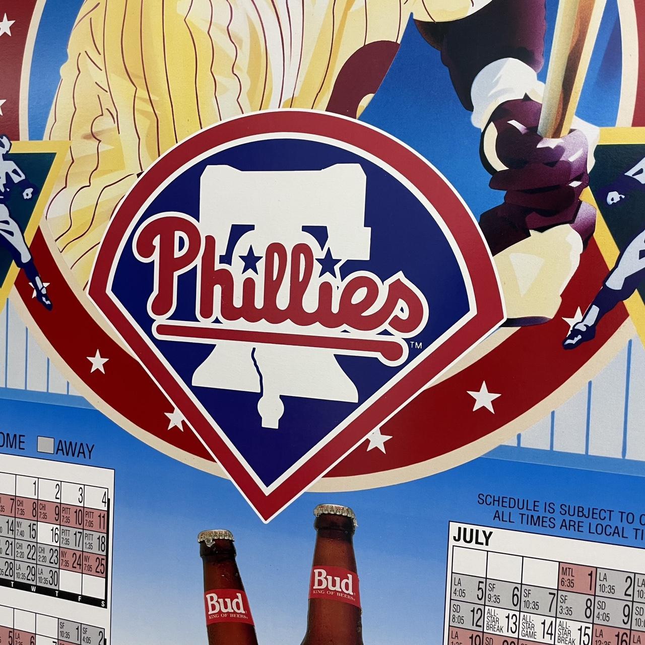 Vintage 90s USA Philadelphia Phillies MLB baseball Budweiser beer season schedule original promotional sports poster