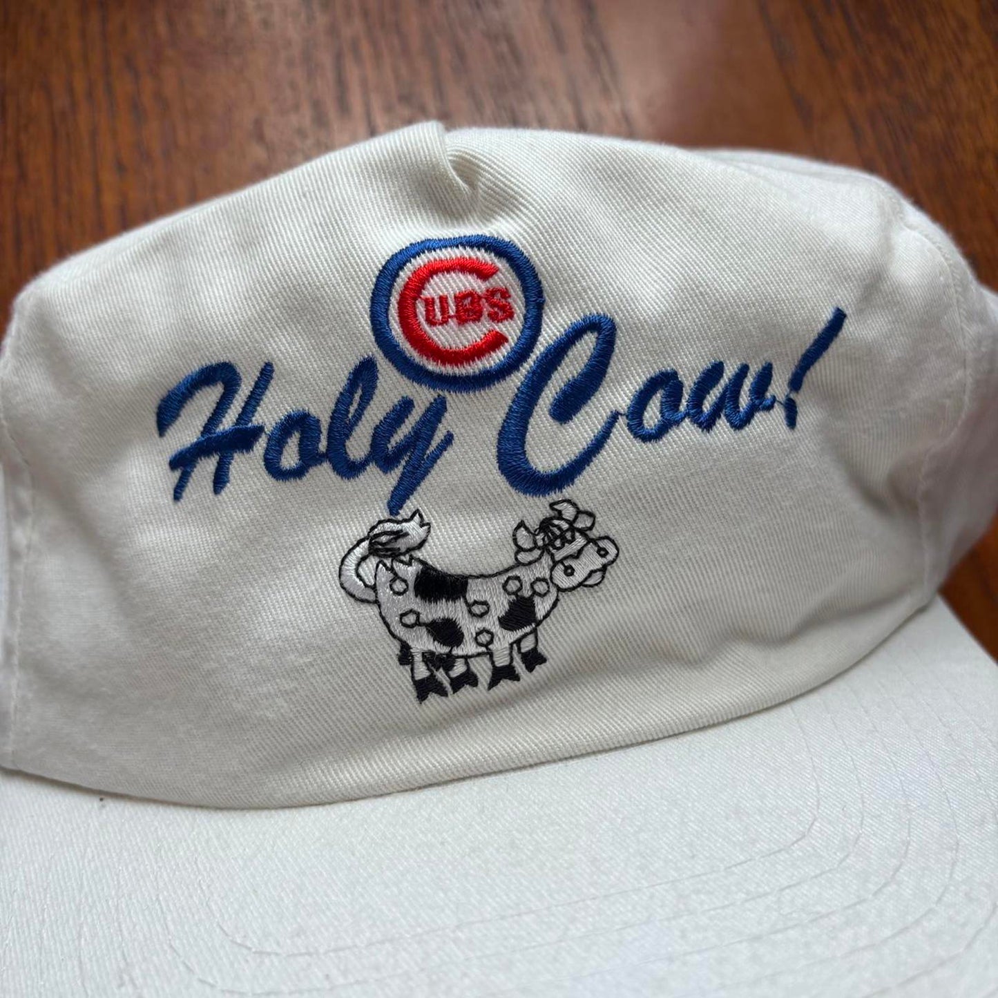 Vintage 90s USA Chicago Cubs MLB Budweiser Holy Cow slogan graphic baseball cap