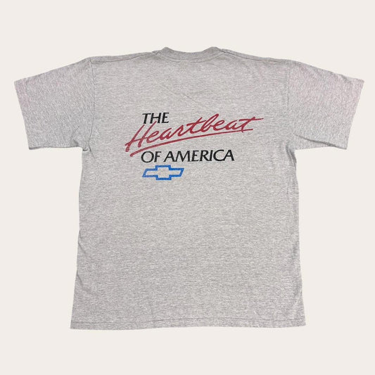 Vintage 90s USA Chevrolet automobile the heartbeat of America graphic t-shirt