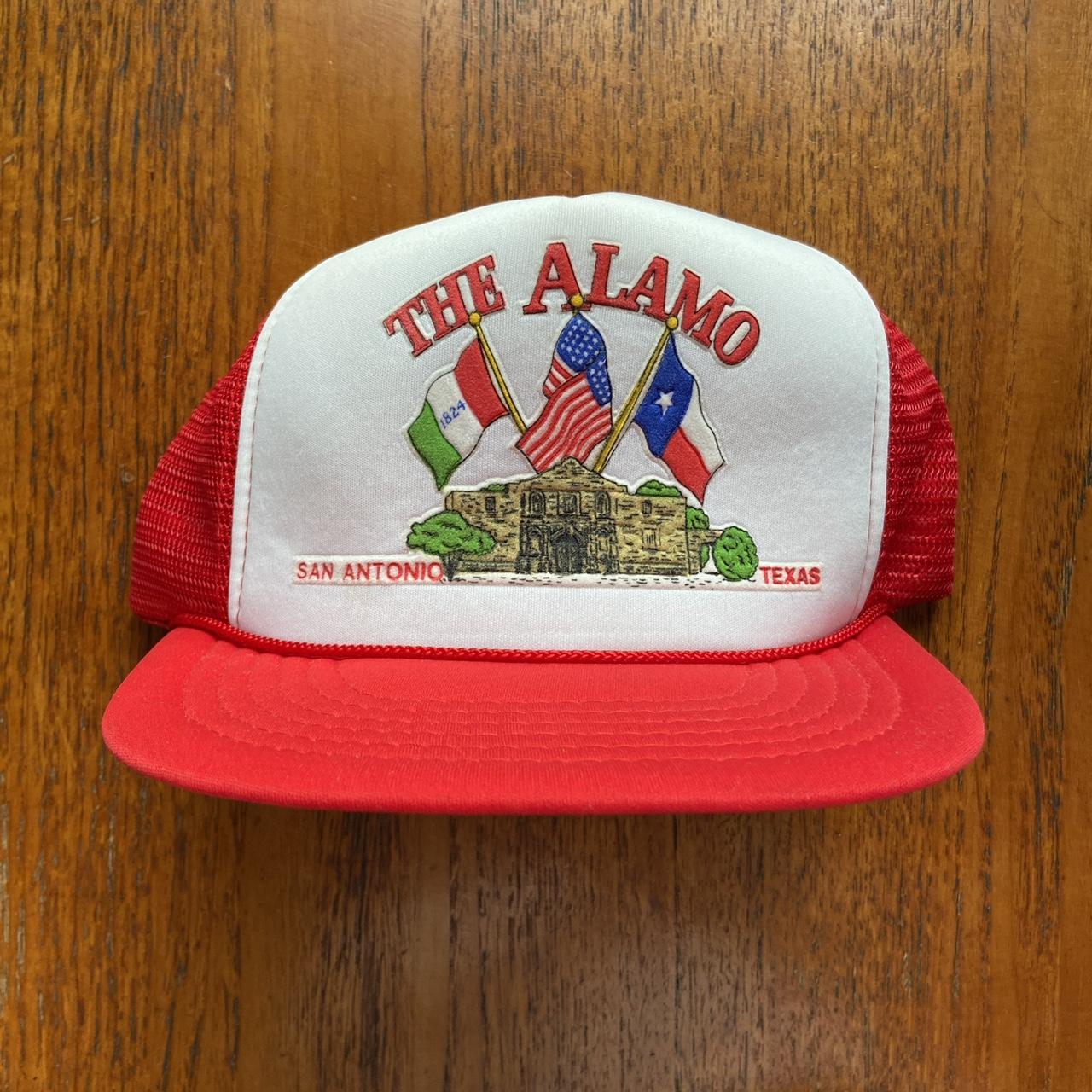 Vintage 90s USA The Alamo San Antonio Texas Revolution graphic trucker cap