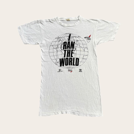 Vintage 80s USA Sport Aid I ran the world charity fundraiser t-shirt