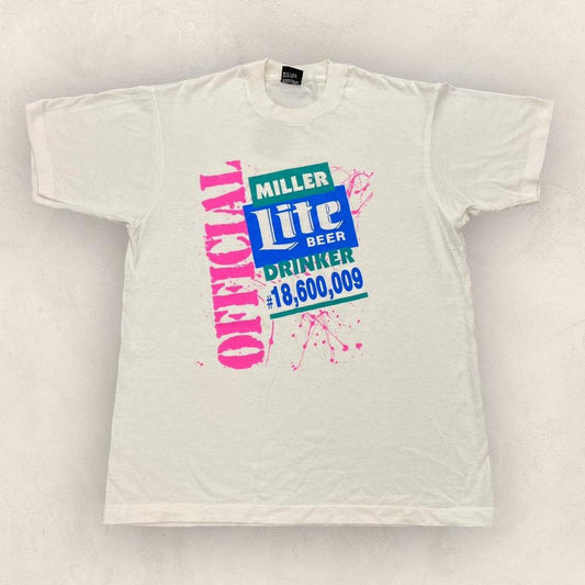 Vintage 90s USA Miller Lite beer drinker promotional graphic t-shirt