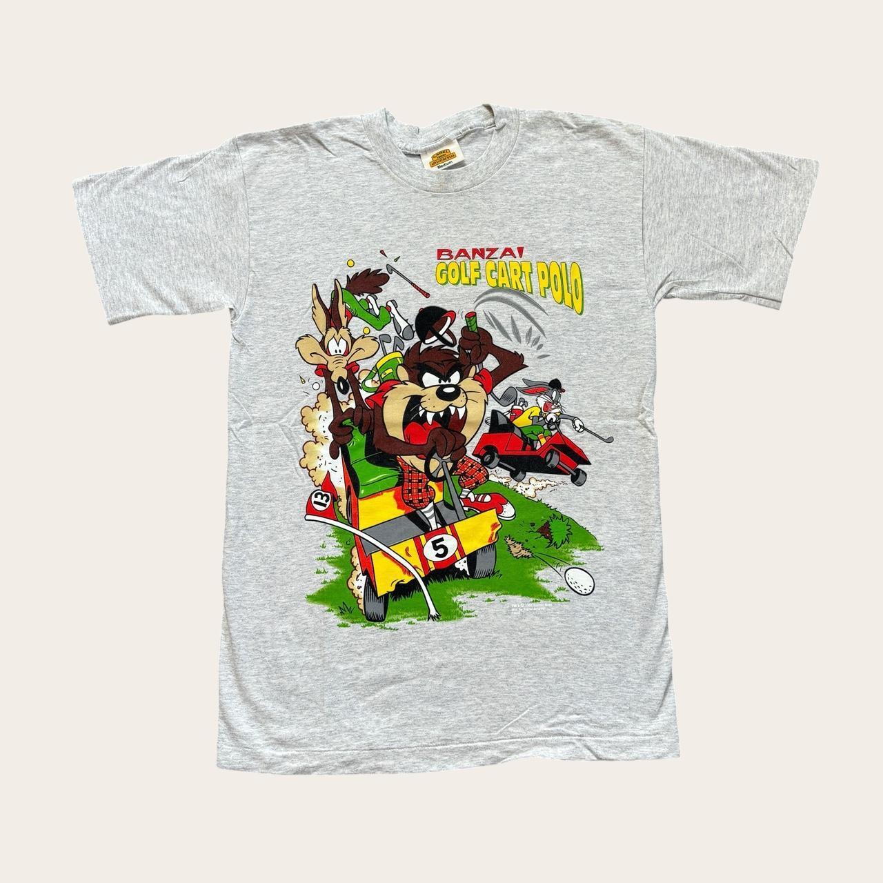 Vintage 90s USA Looney Tunes Warner Bros golf cart polo cartoon t-shirt