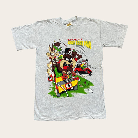 Vintage 90s USA Looney Tunes Warner Bros golf cart polo cartoon t-shirt