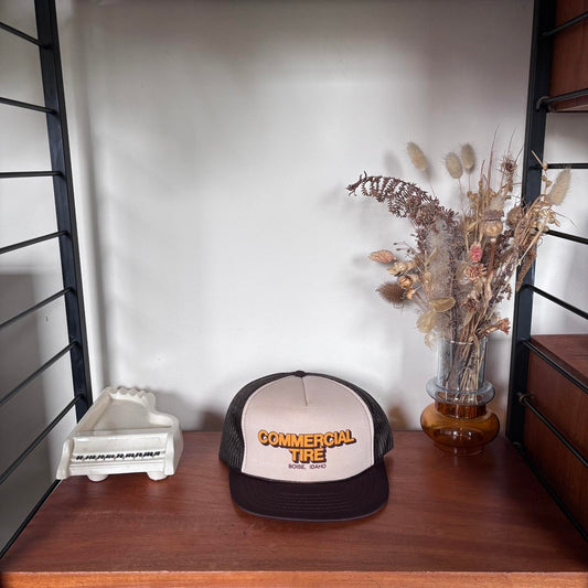 Vintage 90s USA commercial tire company Boise Idaho graphic trucker cap