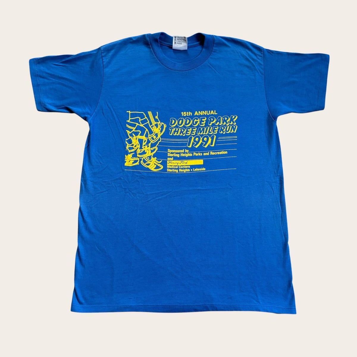Vintage 90s USA Dodge Park 3 mile run Michigan Road race running t-shirt