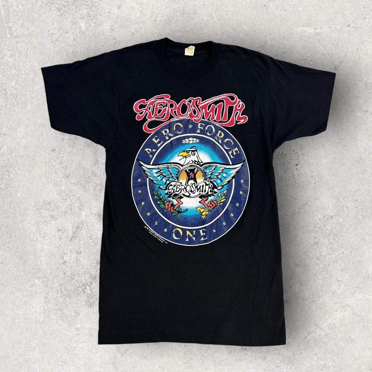 Vintage 80s USA Aerosmith Aero Force One Pump European tour rock band t-shirt