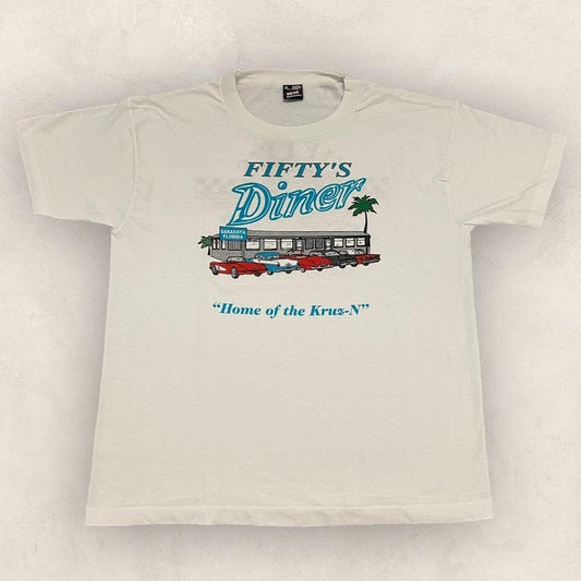 Vintage 90s USA Fifty’s Diner Sarasota Florida restaurant classic cars graphic t-shirt