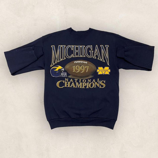 Vintage 90s USA Michigan national champions university varsity American football promotional graphic sweatshirt