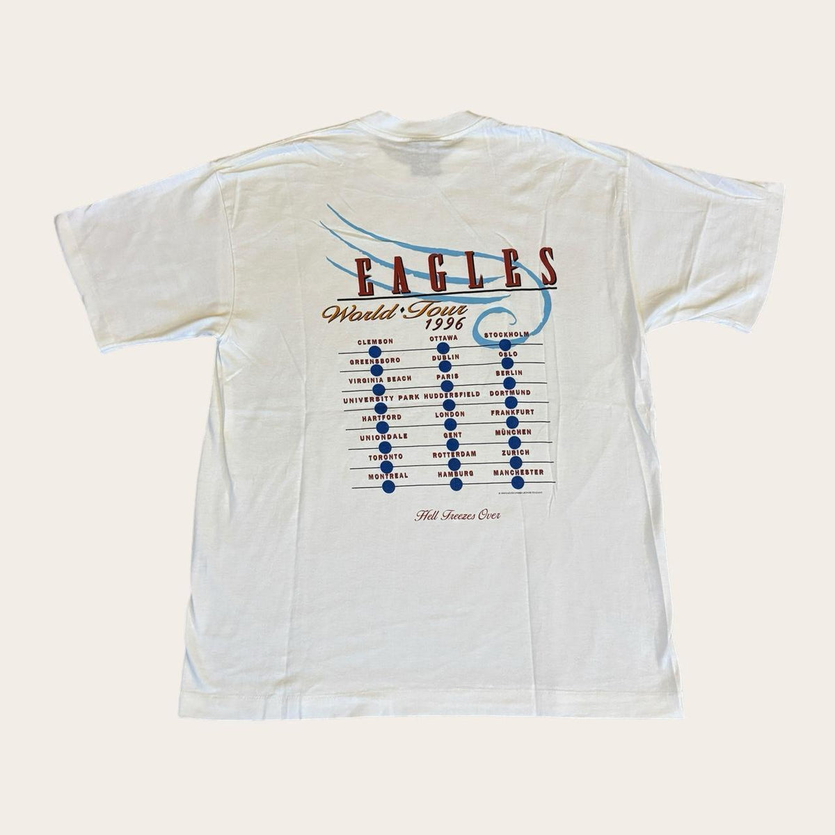 Vintage 90s USA Eagles hell freezes over world tour 96 concert rock band t-shirt