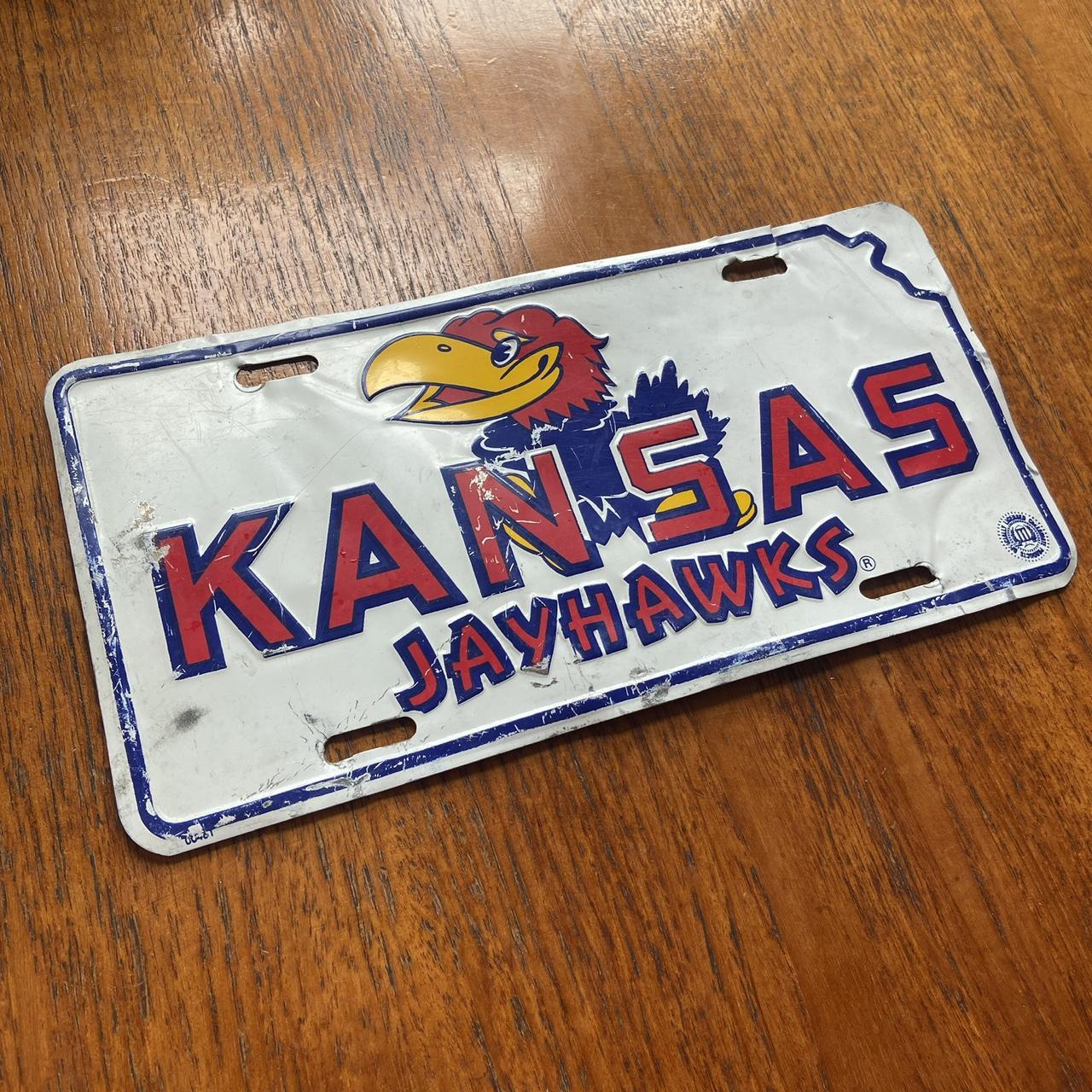 Vintage 90s USA Kansas Jayhawks varsity university promotional American license plate