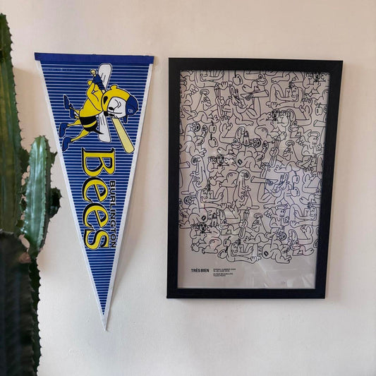 Vintage 90s USA Burlington Bees Iowa minor league baseball felt pennant