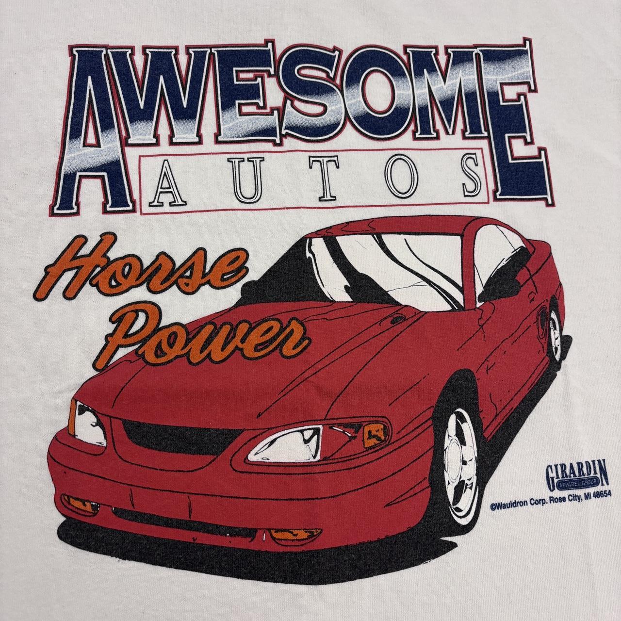 Vintage 90s USA Awesome autos horse power Rose City Michigan automobile graphic t-shirt